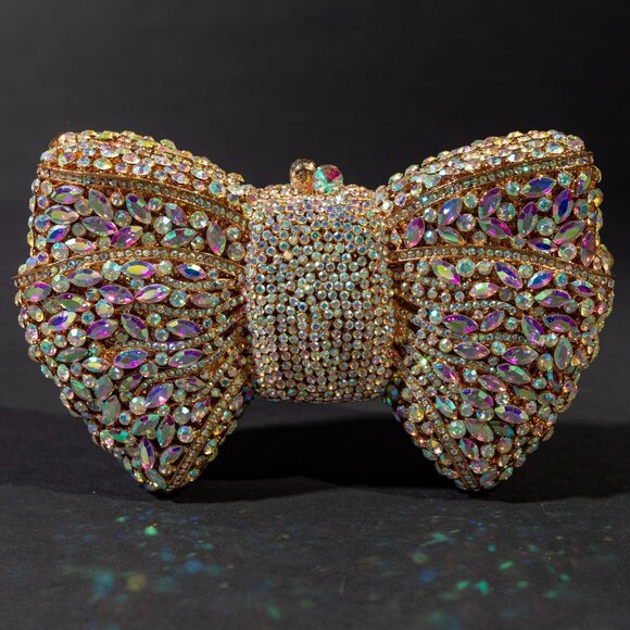 Verano Hill Handbags - Verano Hill Isabella Bow Clutch Bag Gold Rhinestone Design NWOT